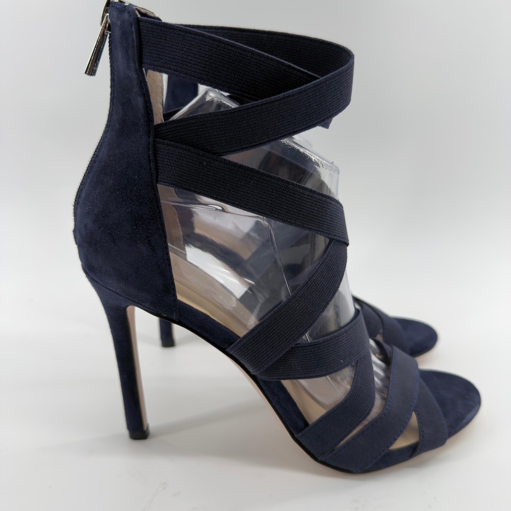 Jessica Simpson Jyra Navy Blue Suede Elastic Strappy Stiletto Heels 9.5M